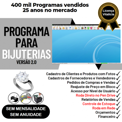 Programa para Bijuterias e Acessórios com Controle de Estoque Pedido de Vendas e Financeiro v2.0 - Fpssystem 655399