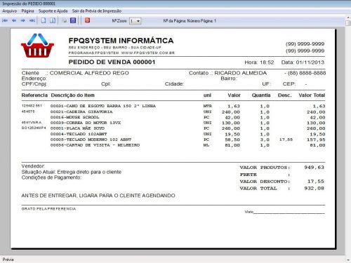 Programa para Bijuterias e Acessórios com Controle de Estoque Pedido de Vendas v1.0 - Fpqsystem 653192