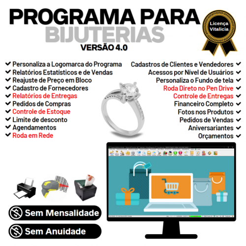 Programa para Bijuterias e Acessórios  Controle de Estoque Pedido de Vendas e Financeiro v4.0 Plus - Fpqsystem 655987