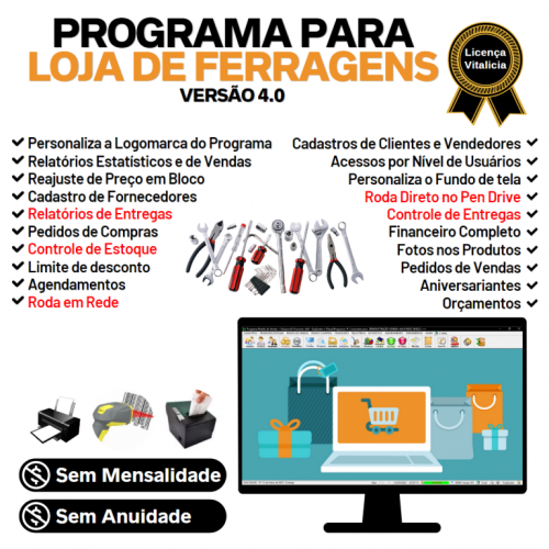 Programa para Ferragens com Controle de Estoque Pedido de Vendas e Financeiro v4.0 Plus - Fpqsystem 656027