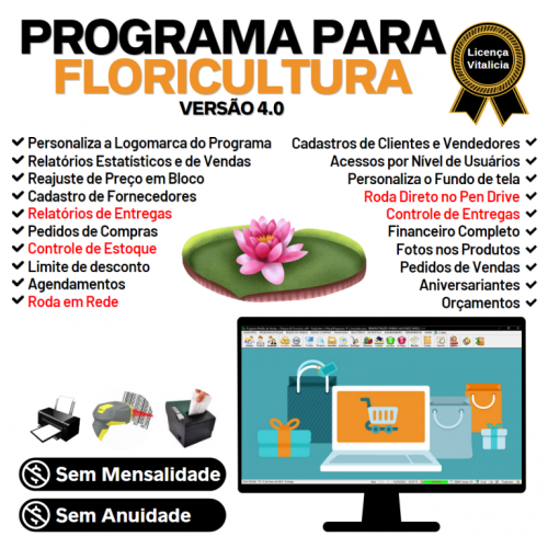 Programa para Floricultura com Controle de Estoque Pedido de Vendas e Financeiro v4.0 Plus - Fpqsystem 656028