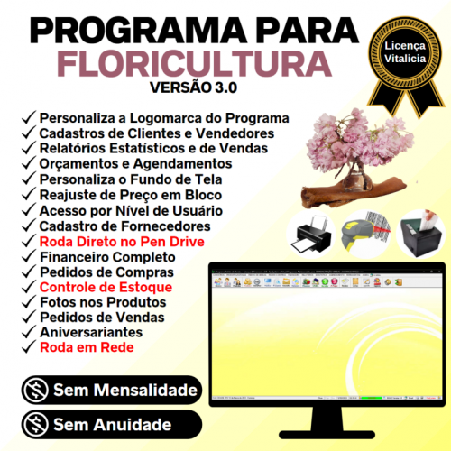 Programa para Floricultura  Controle de Estoque Pedido de Vendas e Financeiro v3.0 Plus - Fpqsystem 655805