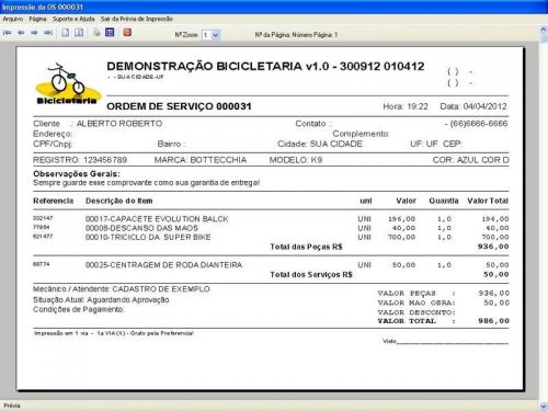 Programa para Loja de Bicicletaria com Serviços e Vendas v1.0 - Fpqsystem 682167