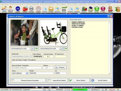 Programa para Loja de Bicicletaria com Serviços Vendas Estoque e Financeiro v2.0 - Fpqsystem 682213