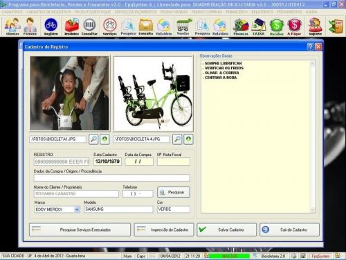 Programa para Loja de Bicicletaria com Serviços Vendas Estoque e Financeiro v2.0 682213