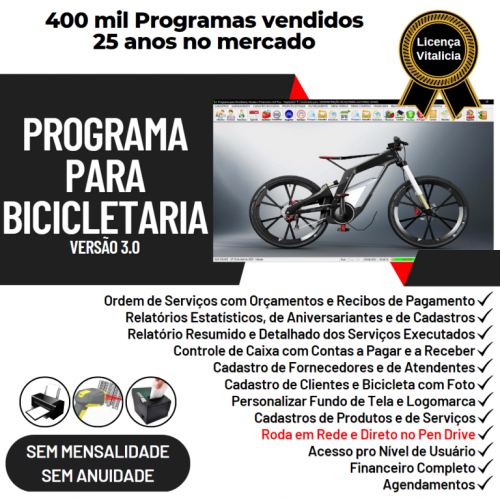 Programa para Loja de Bicicletaria com Serviços Vendas Estoque e Financeiro v3.0 Plus 682253