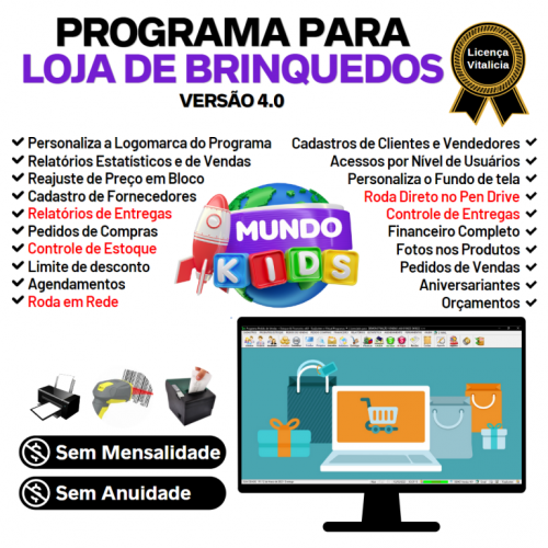 Programa para Loja de Brinquedos com Controle de Estoque Pedido de Vendas e Financeiro v4.0 Plus - Fpqsystem 656067