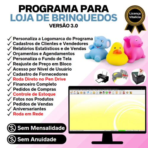 Programa para Loja de Brinquedos  Controle de Estoque Pedido de Vendas e Financeiro v3.0 Plus - Fpqsystem 655840