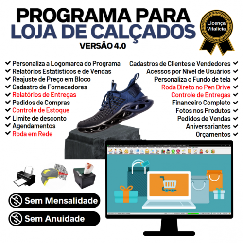 Programa para Loja de Calçados com Controle de Estoque Pedido de Vendas e Financeiro v4.0 Plus - Fpqsystem 656068