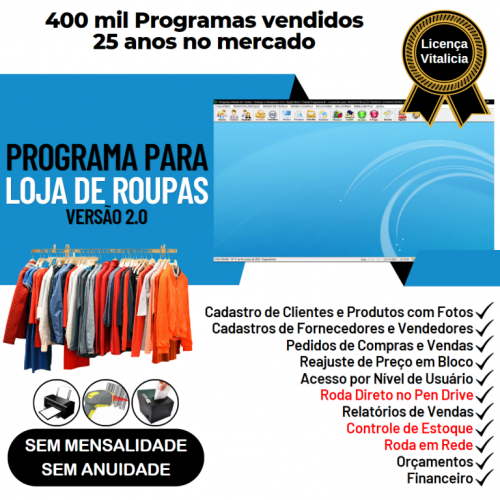 Programa para Loja de Roupas com Controle de Estoque Pedido de Vendas e Financeiro v2.0 - Fpqsystem 655529