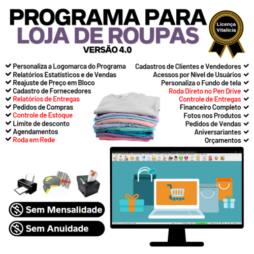 Programa para Loja de Roupas com Controle de Estoque Pedido de Vendas e Financeiro v4.0 Plus - Fpqsystem 656107