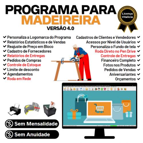Programa para Madeireira com Controle de Estoque Pedido de Vendas e Financeiro v4.0 Plus - Fpqsystem 656109