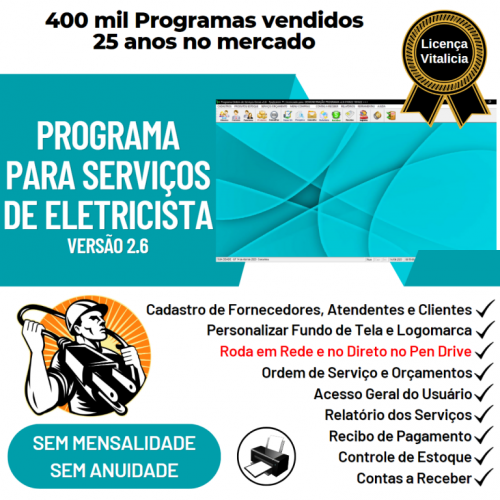 Programa para Orçamento e Ordem de Serviço para Eletricista v2.6 - Fpqsystem 653815