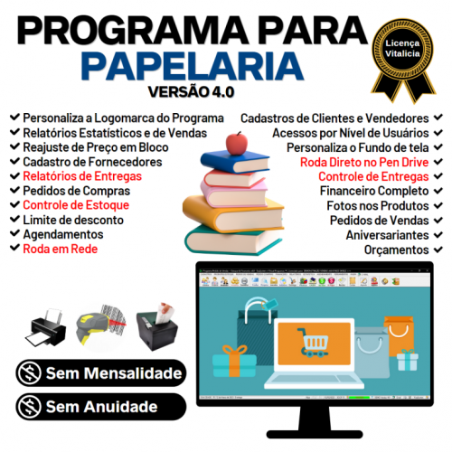 Programa para Papelaria e Presentes com Controle de Estoque Pedido de Vendas e Financeiro v4.0 Plus - Fpqsystem 656150