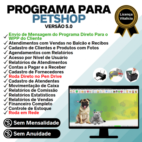 Programa Petshop Atendimento Agendamento Serviços e Financeiro v5.0 Plus - Fpqsystem 657468