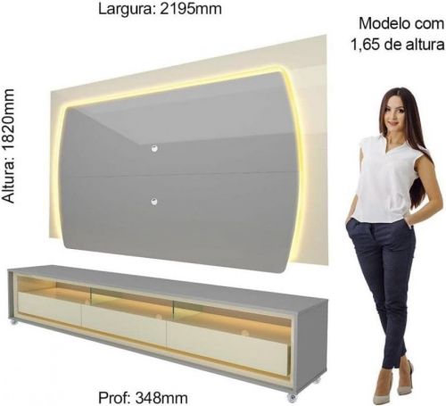 Rack com Painel Para Tv até 75 Polegadas com Led Elegance Yescasa Cinzaoff White 757480