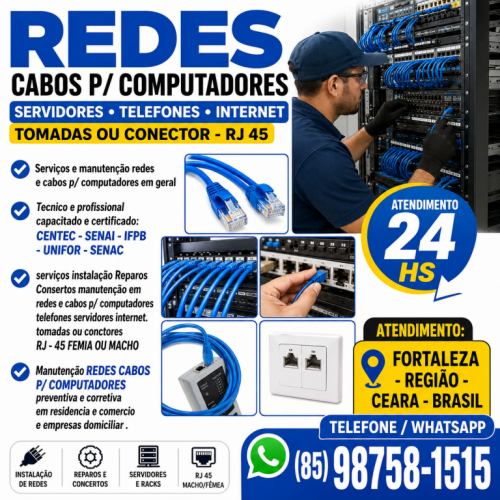Redes  e Cabos  p  Computadores   Conectores  r j  45   Fortaleza  85 98758-1515 785641