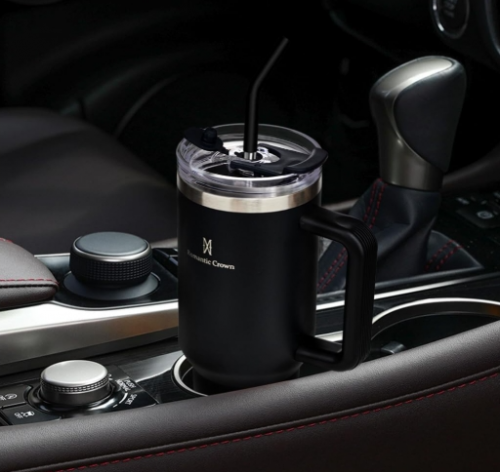 Romantic Crown Copo Térmico com Canudo Tampa e Alça 118l Cops Garrafas Termico para viagem vácuo dupla camada aço inoxidável Caneca Termica Cafe Água Chápresente Fitness Preto 762338