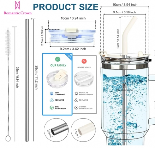 Romantic Crown Copo Térmico com Canudo Tampa e Alça 118l Cops Garrafas Termico para viagem vácuo dupla camada aço inoxidável Caneca Termica Cafe Água Chápresente Fitness Preto 762342