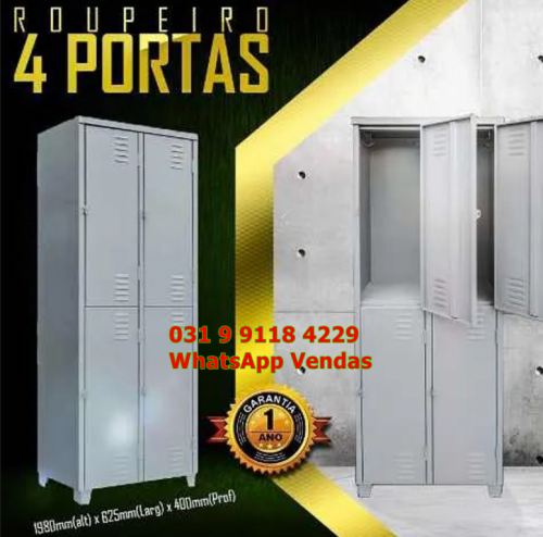 Roupeiro Armário para Vestiário 4 Portas Grandes Frete Grátis para Bh Minas Gerais Novo  762567