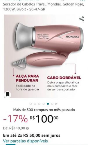 Secador de cabelo Travel Mondial 693418