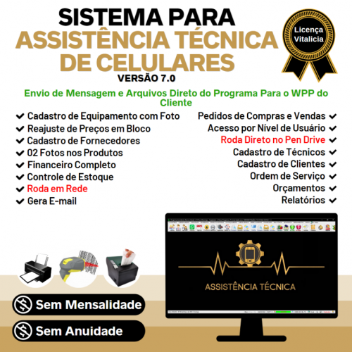 Sistema Ordem de Serviço Assistência Técnica Celular Vendas Financeiro Estatística v7.0 Plus  Whatsapp - Fpqsystem 660539