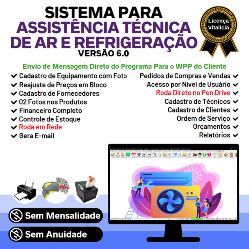 Sistema ordem de serviço de refrigeração com Vendas Financeiro e Mensagem v6.0  Whatsapp - Fpqsystem 659973