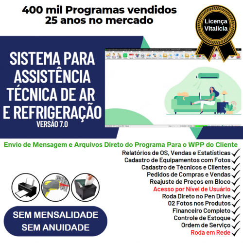 Sistema ordem de serviço de refrigeração com Vendas Financeiro e Mensagem v7.0  Whatsapp - Fpqsystem 659934