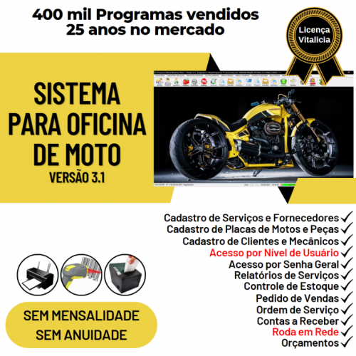 Sistema Ordem de Serviço para Oficina Mecânica de Moto Estoque Vendas v3.1 - Fpqsystem 661006
