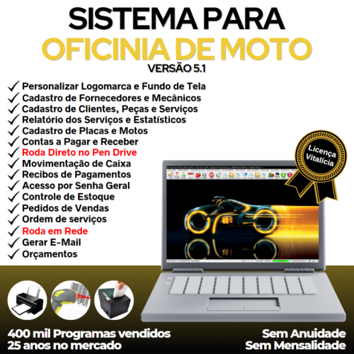 Sistema Ordem de Serviço para Oficina Mecânica para Moto com Check List Vendas Estoque e Financeiro v5.1 - Fpqsystem 660925