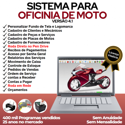 Sistema Ordem de Serviço para Oficina Mecânica para Motos com Vendas Estoque e Financeiro v4.1 - Fpqsystem 660965