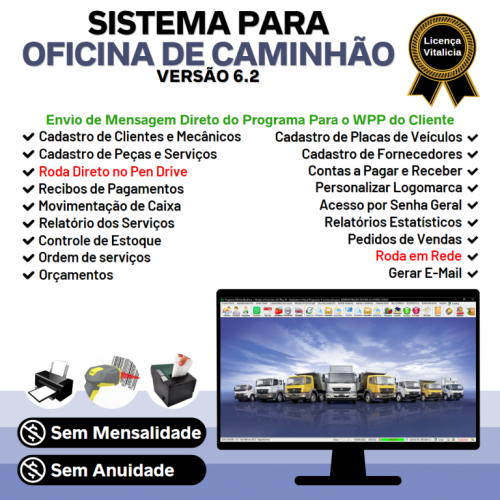 Sistema Os Oficina Mecânica Caminhão com Check List Vendas Estoque e Financeiro v6.2 Plus - Fpqsystem 661117