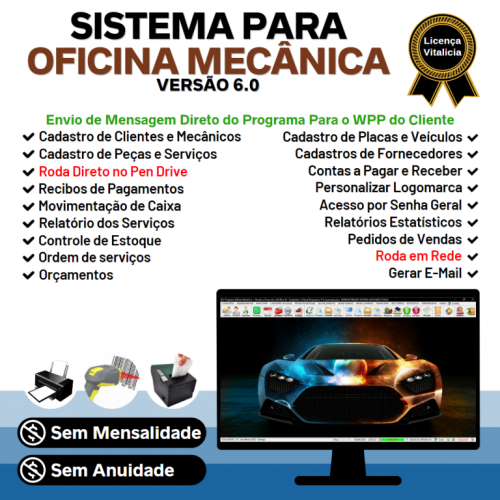 Sistema Os Oficina Mecânica com Check List Vendas Estoque e Financeiro v6.0 Plus  Whatsapp - Fpqsystem 660307