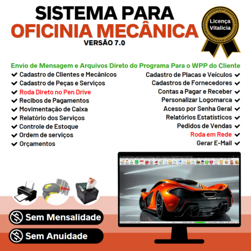 Sistema Os Oficina Mecânica com Check List Vendas Estoque e Financeiro v7.0 Plus  Whatsapp via Os - Fpqsystem 660267