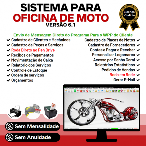 Sistema Os Oficina Mecânica Moto com Check List Vendas Estoque e Financeiro v6.1 Plus - Fpqsystem 660885