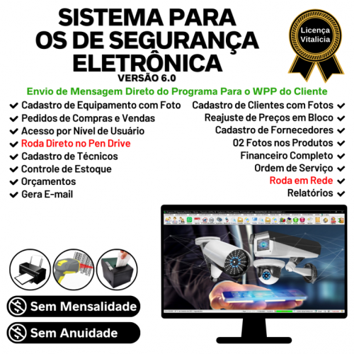 Sistema Os Segurança Eletrônica  Vendas  Estoque e Financeiro v6.0 Plus  Whatsapp - Fpqsystem 681823