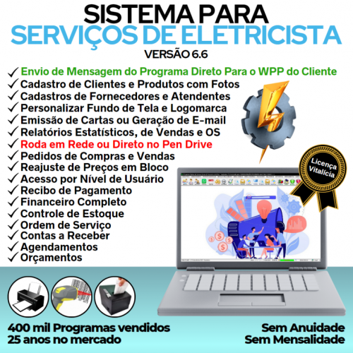 Sistema Os Serviços de eletricista com Vendas Financeiro e Estatística v6.6 Plus - Fpqsystem 664253