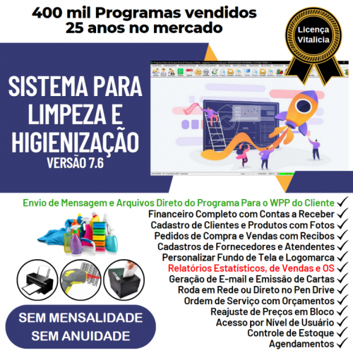 Sistema Os Serviços de Limpeza e Higienização com Vendas Financeiro e Estatísticas v7.6 Plus - Fpqsystem 663985