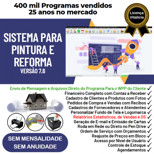 Sistema Os Serviços de Pintura e Reforma com Vendas Financeiro e Estatísticas v7.6 Plus - Fpqsystem 664073