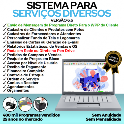 Sistema Os Serviços Diversos com Vendas Financeiro e Estatísticas v6.6 Plus  Whatsapp - Fpqsystem 664910