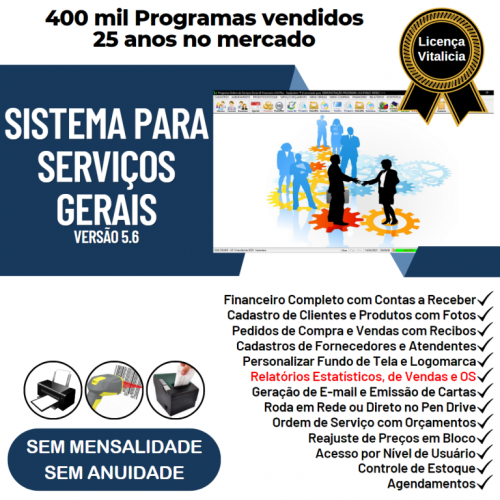 Sistema Os Serviços Gerais com Vendas Financeiro e Estatísticas v5.6 Plus - Fpqsystem 664737