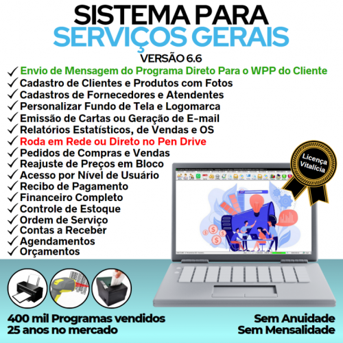 Sistema Os Serviços Gerais com Vendas Financeiro e Estatísticas v6.6 Plus - Fpqsystem 664255