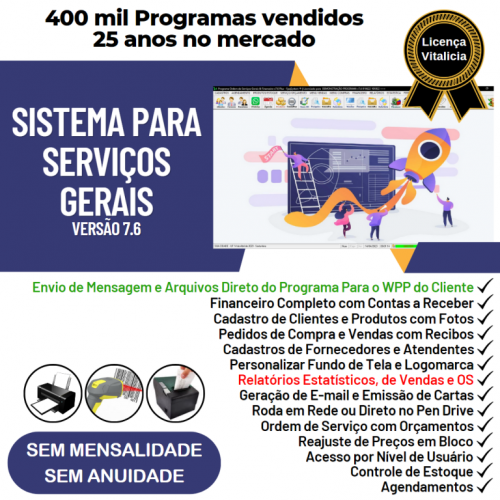 Sistema Os Serviços Gerais com Vendas Financeiro e Estatísticas v7.6 Plus  Whatsapp via Os - Fpqsystem 663992