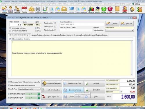 Sistema Os Vidraçaria e Esquadria com Vendas Financeiro e Agendamento v5.7 Plus - Fpqsystem 682611