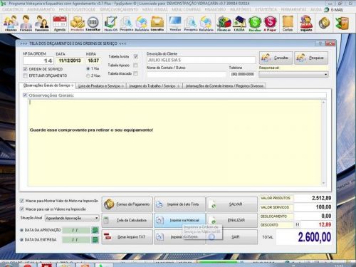Sistema Os Vidraçaria e Esquadria com Vendas Financeiro e Agendamento v5.7 Plus 682611