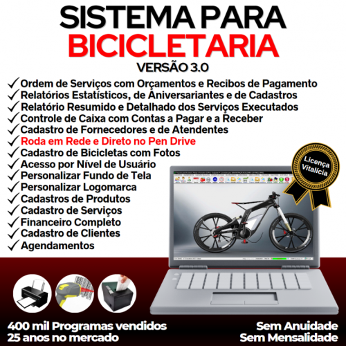 Sistema para Loja de Bicicletaria com Serviços Vendas Estoque e Financeiro v3.0 Plus 682254