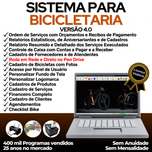 Sistema para Loja de Bicicletaria com Serviços Vendas Estoque e Financeiro v4.0 Plus 681981