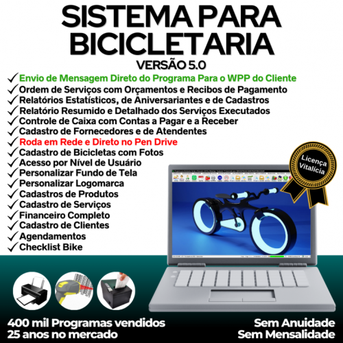 Sistema para Loja de Bicicletaria com Serviços Vendas Estoque e Financeiro v5.0 Plus Whatsapp 682041