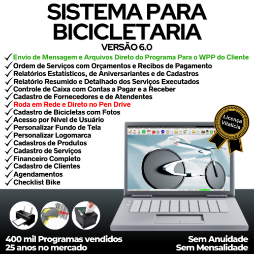 Sistema para Loja de Bicicletaria com Serviços Vendas Estoque e Financeiro v6.0 Plus Whatsapp 682101