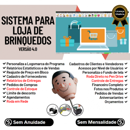 Sistema para Loja de Brinquedos com Controle de Estoque Pedido de Vendas e Financeiro v4.0 Plus - Fpqsystem 663261